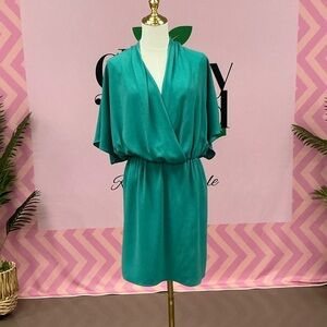 Trina Turk Teal Wrap-Style Midi Dress